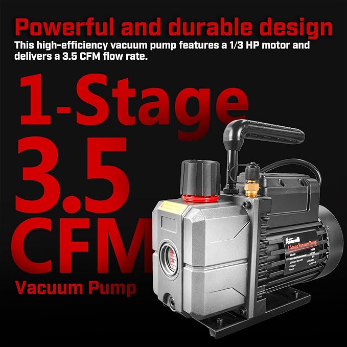 XtremepowerUS Vacuum Pump R134a R22 R32 R410A A/C Refrigeration with Manifold Gauge Can Tap Set Carrying Bag (Gen2, 3.5 CFM)