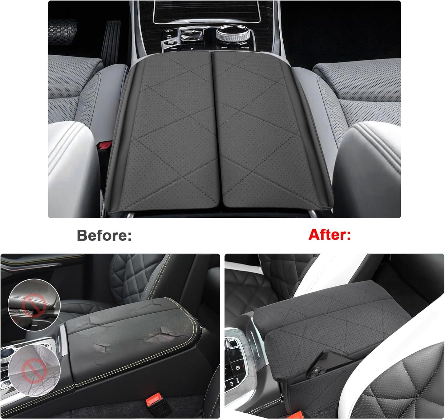 SXCY for 2024 2025 2026 BMW X5/X6/X7 Armrest Cover [Thicken Pad] 2019-2024 2025 2026 X5 Center Console Cover for 2024 2025 2026 BMW X5 Console Cover 2024 2025 2026 X5 Accessory (Add-pad with Pockets)