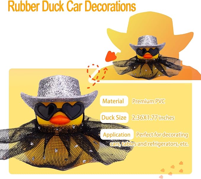 Car Rubber Duck Ornament Cute Duck Car Dashboard Decoration Accessories with Mini Hat Sunglasses and Skirt for Car Dashboard Decoration Accessories(C3)