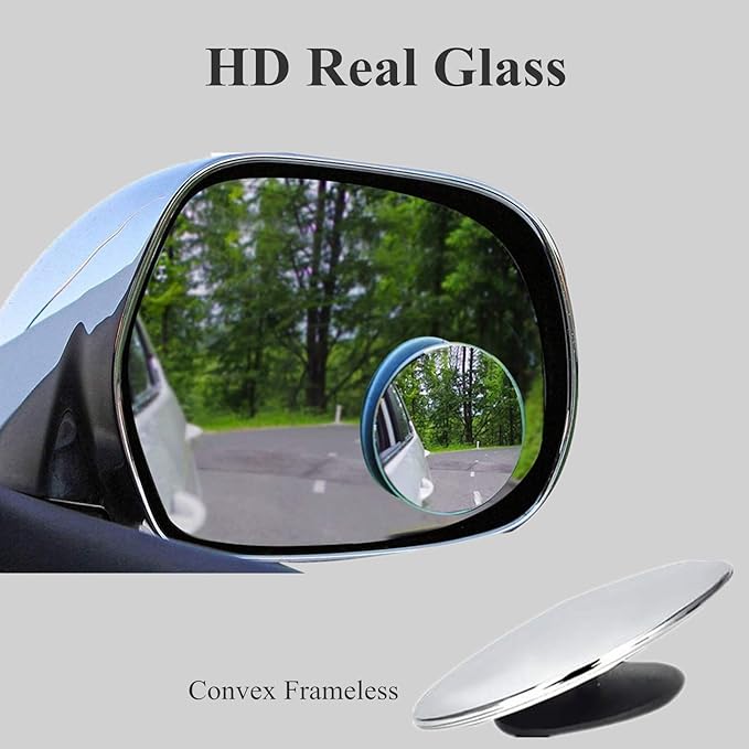 2 pcs Blind Spot Mirrors, 2" Round HD Glass Convex 360° Wide Angle Side Rear View Mirror with ABS Housing for Cars SUV and Trucks, Chrome, Pack of 2