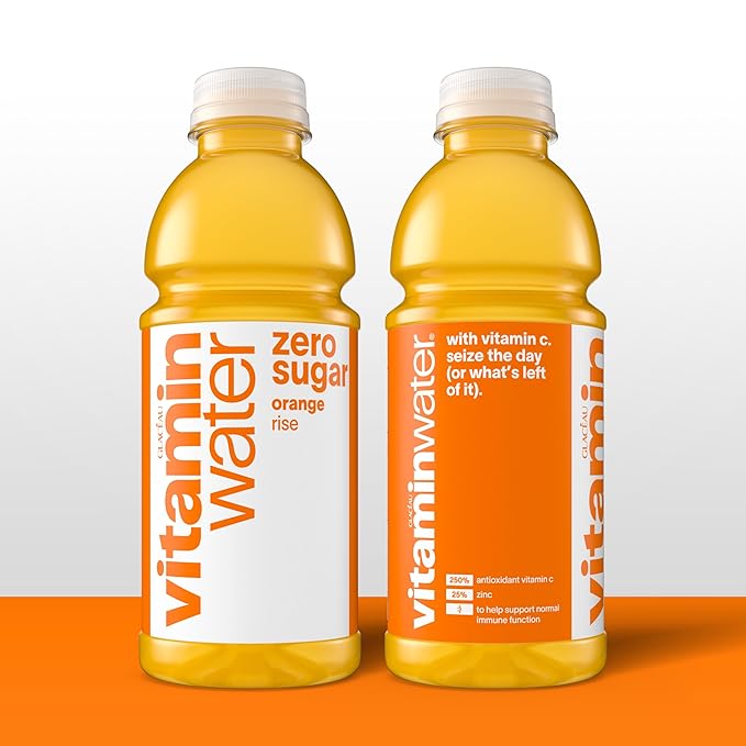 vitaminwater Zero Sugar Rise Orange Nutrient Enhanced Flavored Water Beverage, 20 fl oz Bottles, 12 Pack