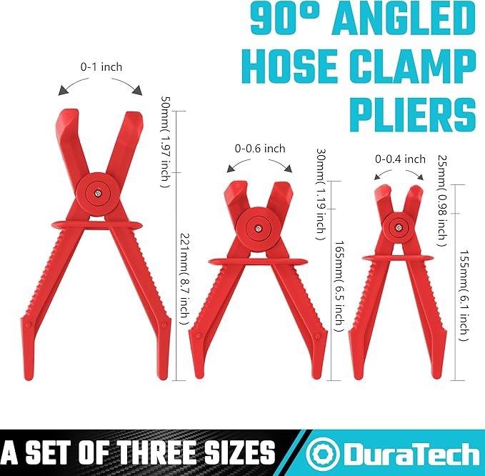 DURATECH 3-Piece Hose Pinch Clamp Pliers, 90 Angled Hose Pinch Off Plier, Line Clamp Pliers Set for Fuel, Brake and Radiator Hoses