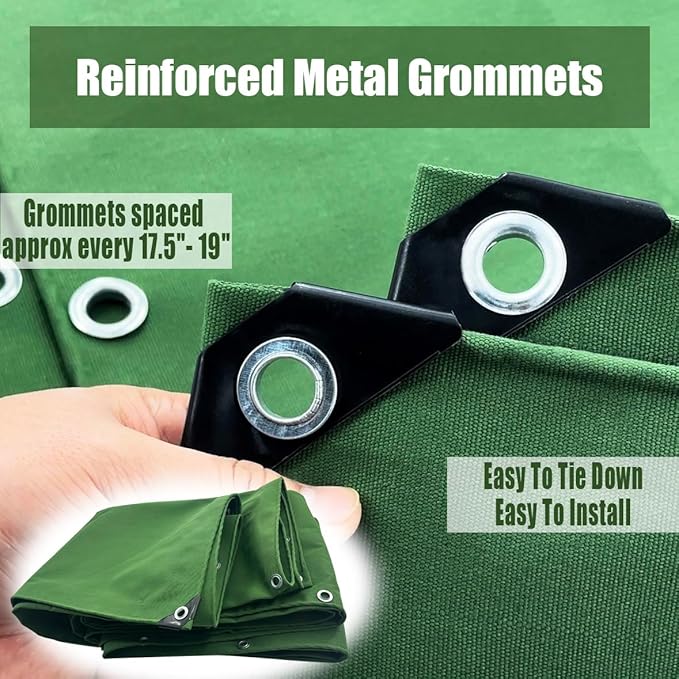 Extra Heavy Duty Canvas tarp 4x8 Feet 18oz Water-Resistant Small Canvas Tarp with Grommets，Tear Resistant, Durable, Multipurpose Protective Green Canvas Covering 32 Mil Thickness