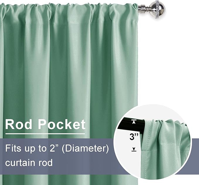 JIUZHEN Blackout Curtains for Bedroom– Thermal Insulated,Noise Reducing Room Darkening Privacy Drapes for Living Room, Set of 2 Panels with Tiebacks, 42 x 84 inch Long, Sage Green