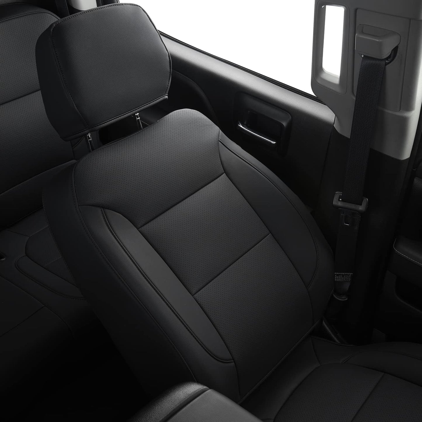 LUCKYMAN CLUB Front Seat Covers fit for Crew Cab/Extended Cab/Regular Cab of 2019-2025 Chevy Silverado Sierra 1500, 2020-2025 Silverado Sierra 2500 3500 (Black 2 pcs)