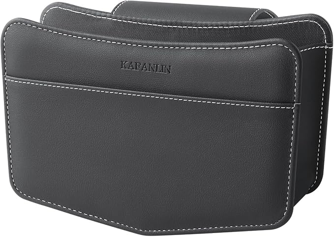 Car Trash Can Small Leather Vehicle Trash Bin Car Dustbin Garbage Organizer Holder with Trash Bag Foldable Mini Cars Storage Bag Container for Auto SUV Van Trucks (Black,Glovebox Hanging)