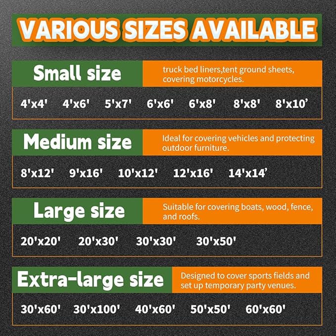 RAINDEWAY Large Black Tarp 14x14 Feet, UV Resistant, 8 Mil Multipurpose Medium Duty Waterproof Poly Tarp Cover with Metal Grommets and Reinforced Edges by RAINDEWAY