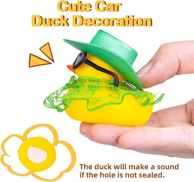 Car Rubber Duck Ornament Cute Duck Car Dashboard Decoration Accessories with Mini Hat Sunglasses and Skirt for Car Dashboard Decoration Accessories(A29), JJ075D2