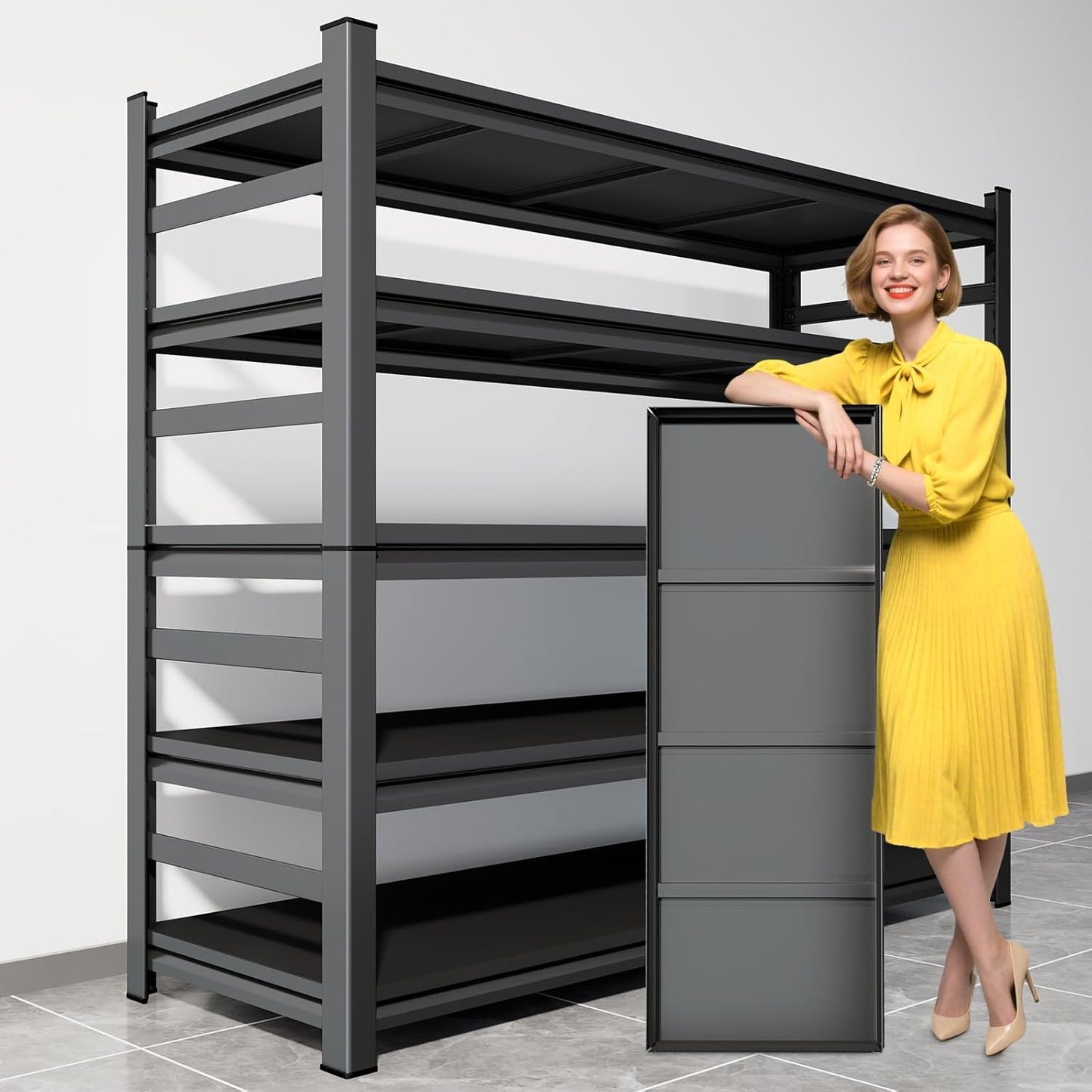 Metal Garage Shelving,48" Wx72 H Heavy Duty Storage Shelves-Easy to Assemble,5 Tier Adjustable 3600 lbs Capacity Metal Storage Utility Rack Shelf Unit for Warehouse Pantry Office Kitchen, Black