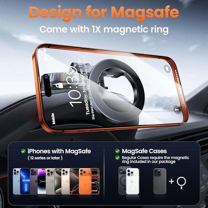 Car Phone Holder for Magsafe,360°Adjustable Car Phone Mount,Magnetic Phone Holders for Your Your Car/Gym/Mirror,for iPhone 17 16 15 14 13 12,Black