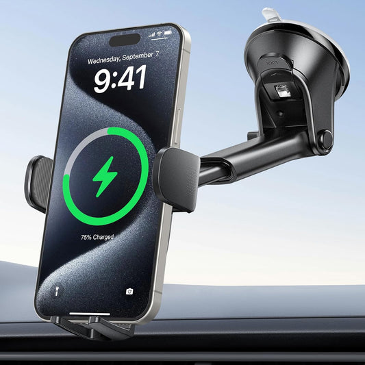 APPS2Car 15W Wireless Car Charger Phone Holder, 3-in-1 Fast Charging, Compatible with iPhone 16/15/14/13/12 Series, Samsung, LG