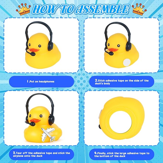 BOZILY Rubber Duck with Headphones & Airplane, DIY Yellow Rubber Duck Car Dashboard Decorations, Stress Relief Decoration for Car, Home, Office