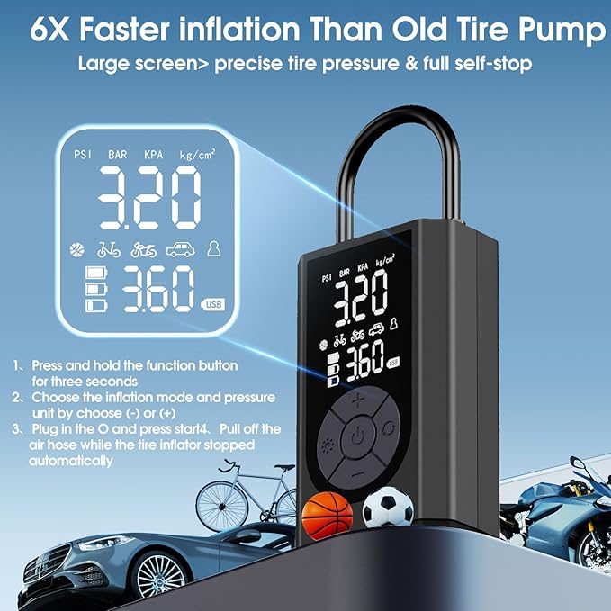 Tire Inflator Portable Air Compressor Air Pump For Car Tires Bicycle Motorcycle Ball