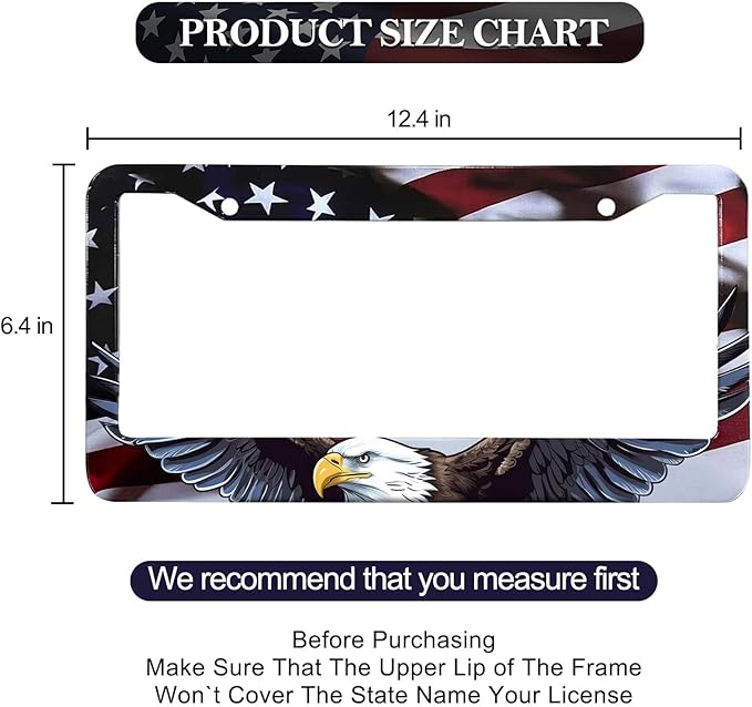 LIN KANG American Flag Eagle License Plate Frame Holder - 2 Pack Patriotic Universal Aluminum Matte Stripe US Flag Gloss Car Tag Frame Holder with Screws Fasteners Caps
