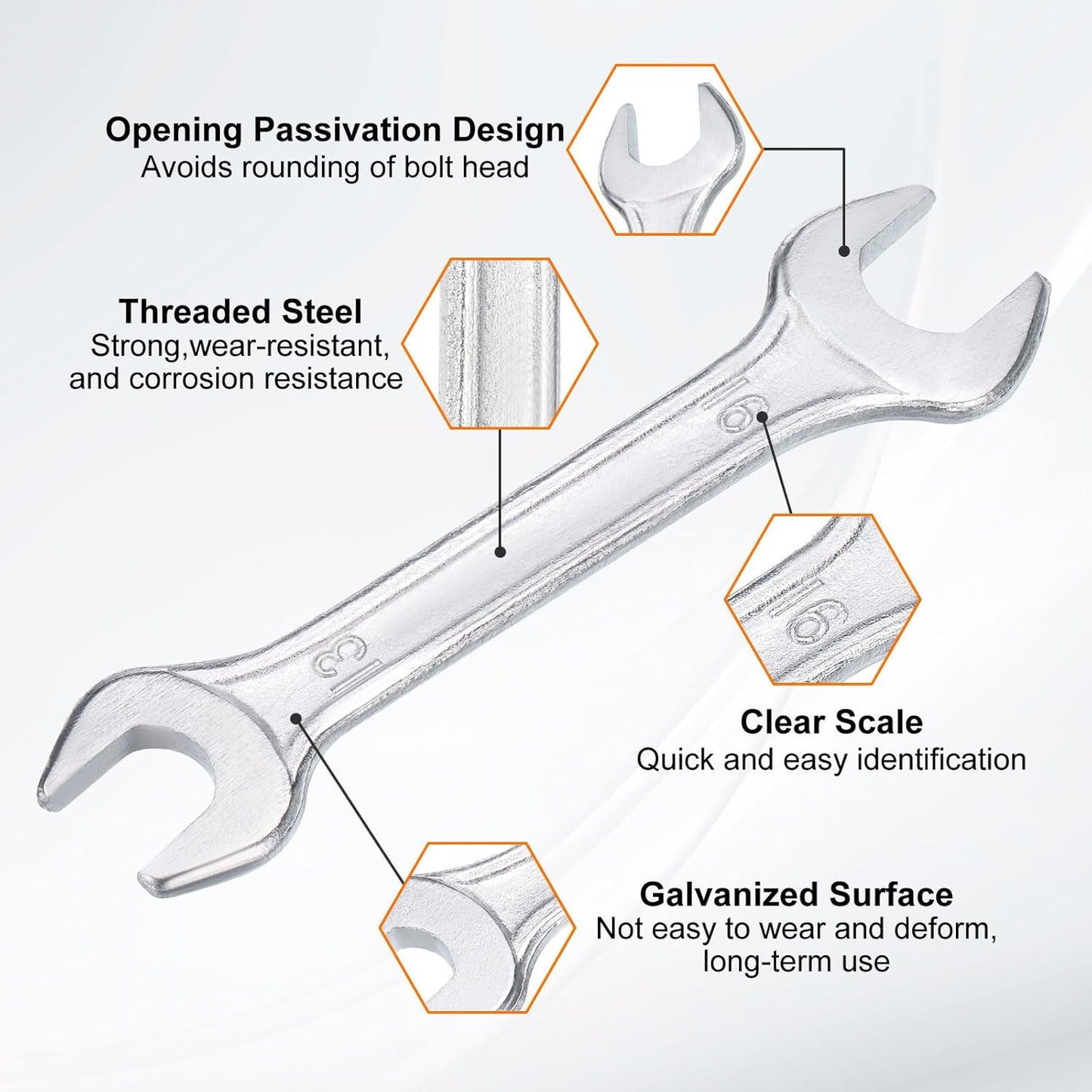 HARFINGTON 5pcs Double Open End Wrench 13mm x 16mm Metric 15 Degree Offset Angle Small Flat Head Wrench Galvanizing Open Ended Spanner for Automotive Repair Furniture Assembly