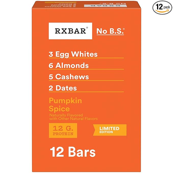 RXBAR Protein Bars, Protein Snack, Snack Bars, Pumpkin Spice, 22oz Box (12 Bars)