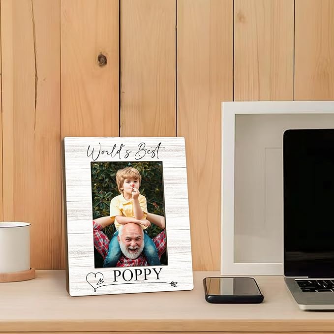 Poppy Gifts Picture Frame 5x7, Grandpa Photo Frame, Christmas Fathers Day Birthday Gifts for Poppys from Grandkids, World's Best Poppy Wooden Picture Photo Frames for Desk Home Room Decor