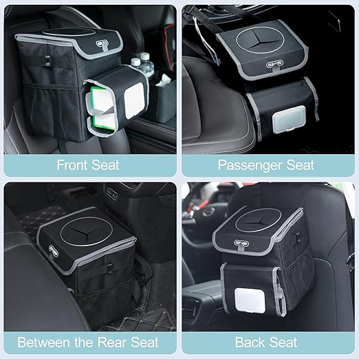 Car Trash Can for Back Seat Car Accessories Interior Car Garbage Can Car Trash Bin for Cars SUV with 2 Removable Leakproof Interior Liner, Adjustable Car Tissue Holder,2 Gallons(Black)