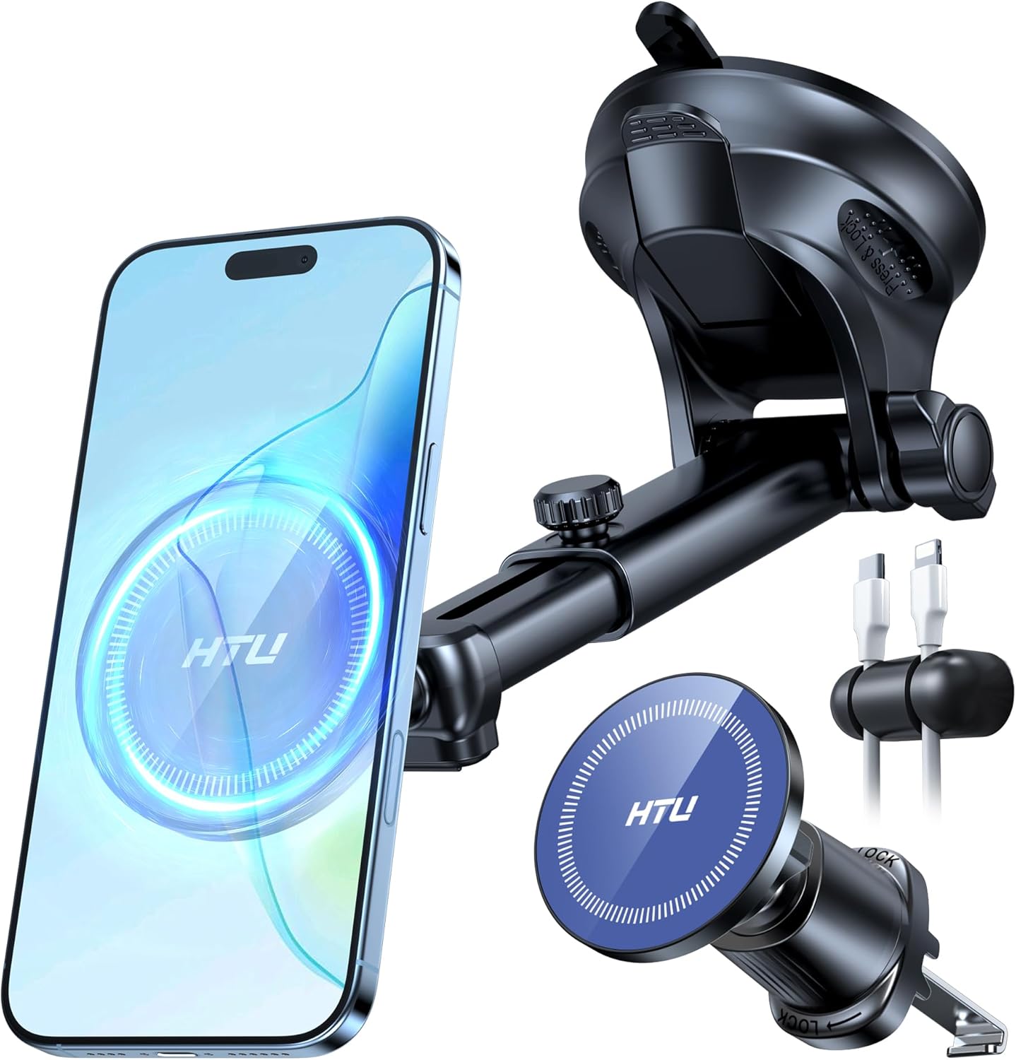 HTU for MagSafe Car Phone Mount Magnetic Phone Holder for Windshield Vent Dashboard Magnetic Suction Phone Mount for iPhone 16/15/14/13/12 & Android (Amparo Blue)