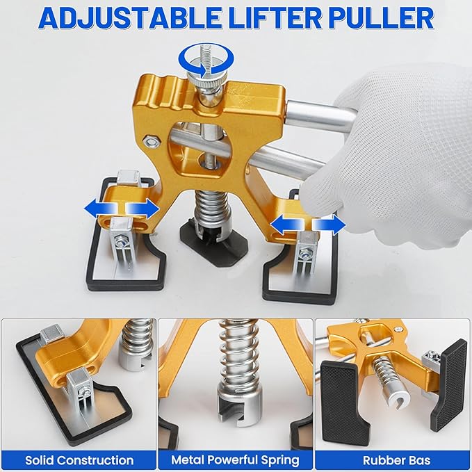 52Pcs Car Dent Puller Kit, Paintless Dent Removal Kit with Adjustable Bridge Puller & Golden Lifter, Dent Repair Kit for Car Hail Damage Large & Small Dent, Refrigerator Door Dent DIY Removal