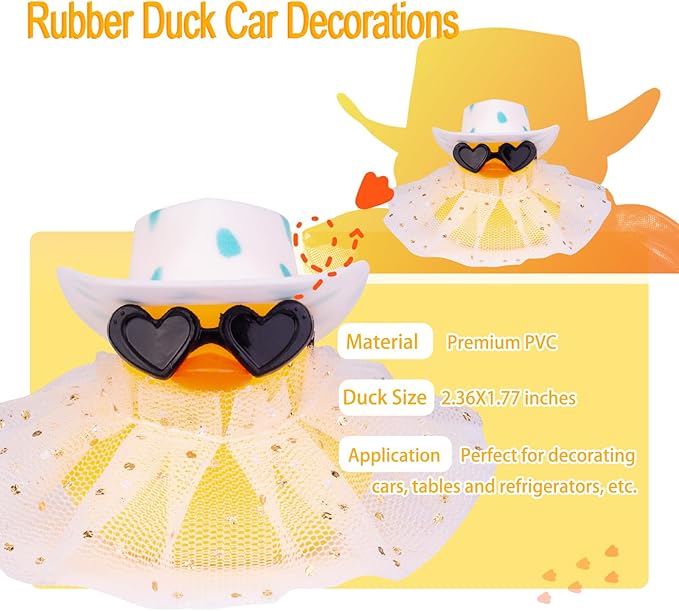Car Rubber Duck Ornament Cute Duck Car Dashboard Decoration Accessories with Mini Hat Sunglasses and Skirt for Car Dashboard Decoration Accessories(AA4), JJ075E4
