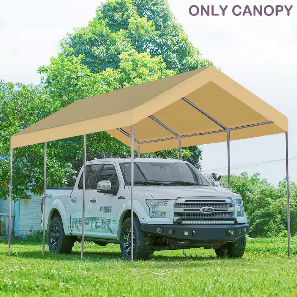 12'x20' Upgraded Carport Replacement Top Canopy Cover for Car Garage Shelter Tent Party Tent with Ball Bungees Beige (Only Top Cover, Frame is not Included)