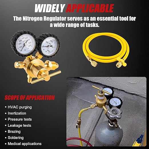Siasky Nitrogen Regulator with 1/4-Inch Male Flare Outlet, 0-800 PSI Delivery Pressure, 78.7" Hose - Brass CGA580 Inlet, HVAC Nitrogen Tank Regulator Kit for AC Pressure Testing