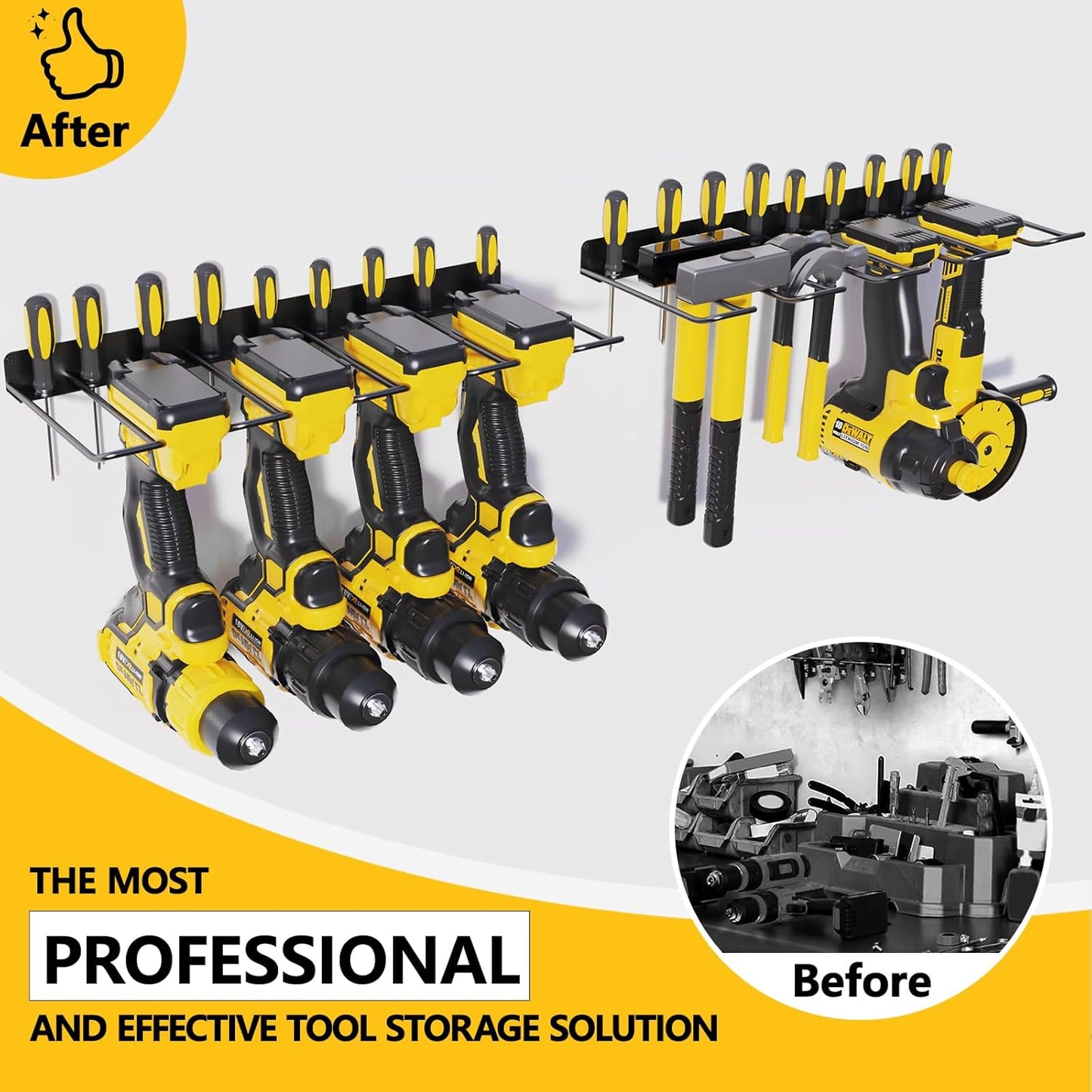 2 Pack Drill Holder, Power Tool Organizer Wall Mount, Heavy Duty Garage Storage and Tool Organizer, Ideal Garage Organization Gifts for man, 8 Slots for Power Tools and 32 Screwdriver Rack