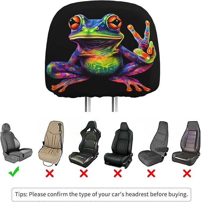 Dujiea 2 Pack Colorful Peace Frog Car Headrest Covers, Universal Soft Car Seat Head Rest Cover Protector, Vehicle Accessories Fabric Headrest Cover for Cars Vans Trucks