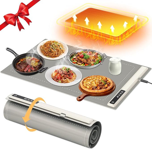 Electric Warming Tray with Adjustable Temperature-Portable Warming Mat for Food,Roll Up Silicone Food Warmer for Parties with 3 Temperature Settings,Versatile Food Warmers for Parties Buffet (Grey)