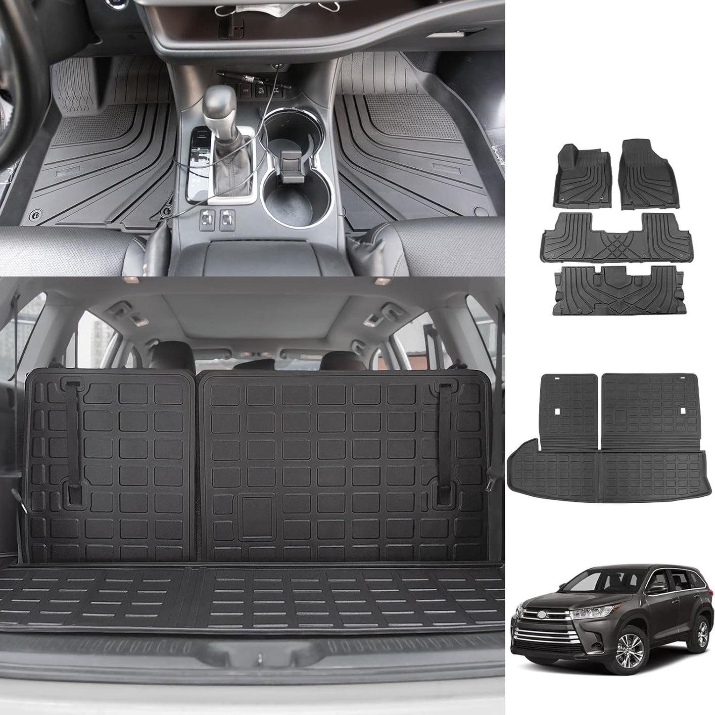 powoq Floor Mat Compatible with 2014-2019 Toyota Highlander Cargo Mat TPE All Weather Protection Cargo Liner Trunk Liner Replacement for 2014-2019 Toyota Highlander Accessories