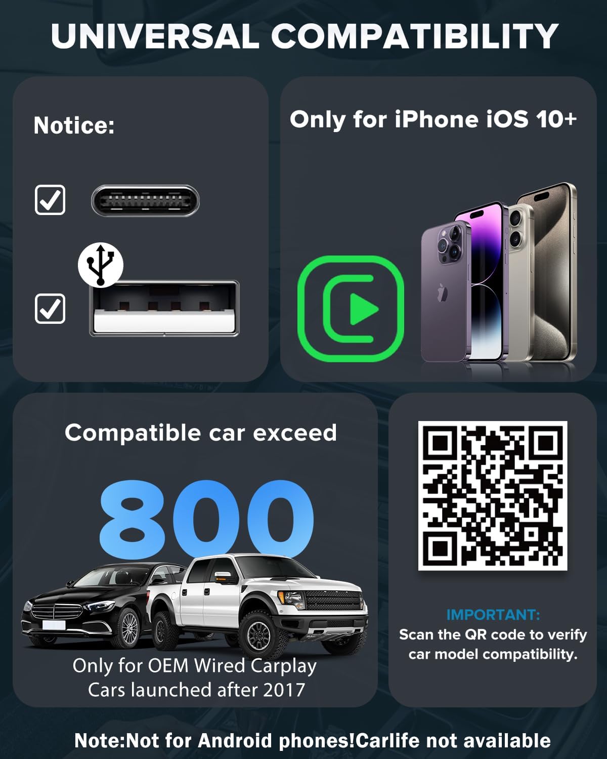 LC-dolida Wireless CarPlay Adapter for Apple -Convert Wired to Wireless Adapter Dongle Cars, Plug and Play for iOS 10+&Cars 2017