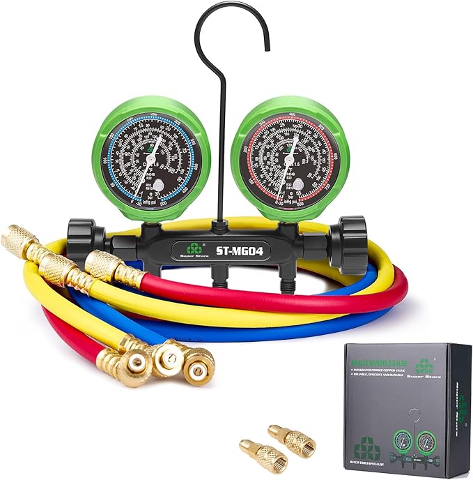 Super Stars A2L Manifold Gauge Set, (psi °F) R32/454B/410A/R22, 3-1/8" Gauges with 60 inches Hoses