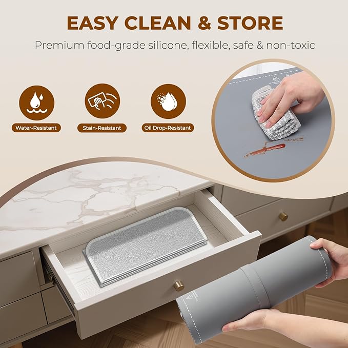 Homelove Food Warming Mat for Parties Buffet - Full Surface Fast Heating Electric Warming Tray with 7 Temp-Settings & 8H Timer, Portable Roll Up Food Warmer with Heat Insulation Pad XL-Grey