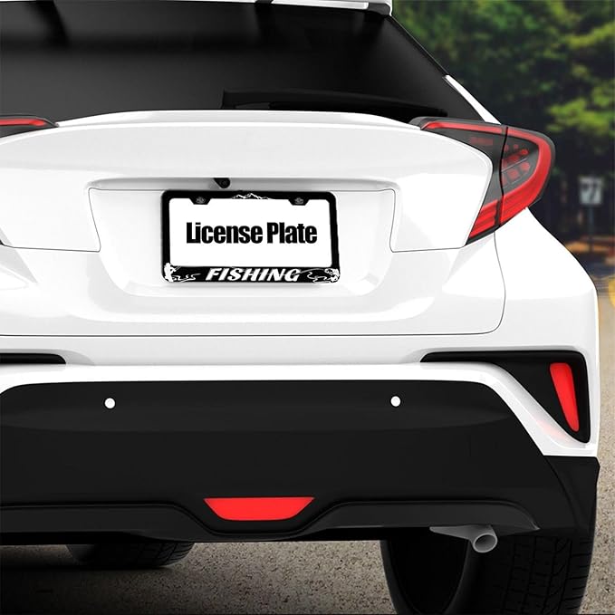 Fishing License Plate Frame Set - Black Thin Front Car Tag Frame 2 Holes for Auto Decorative Gift