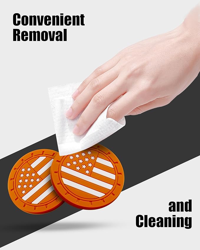 4 Pack Car Cup Coasters, Universal American Flag Non-Slip Silicone Cup Holder Inserts, Car Interior Accessories, Orange