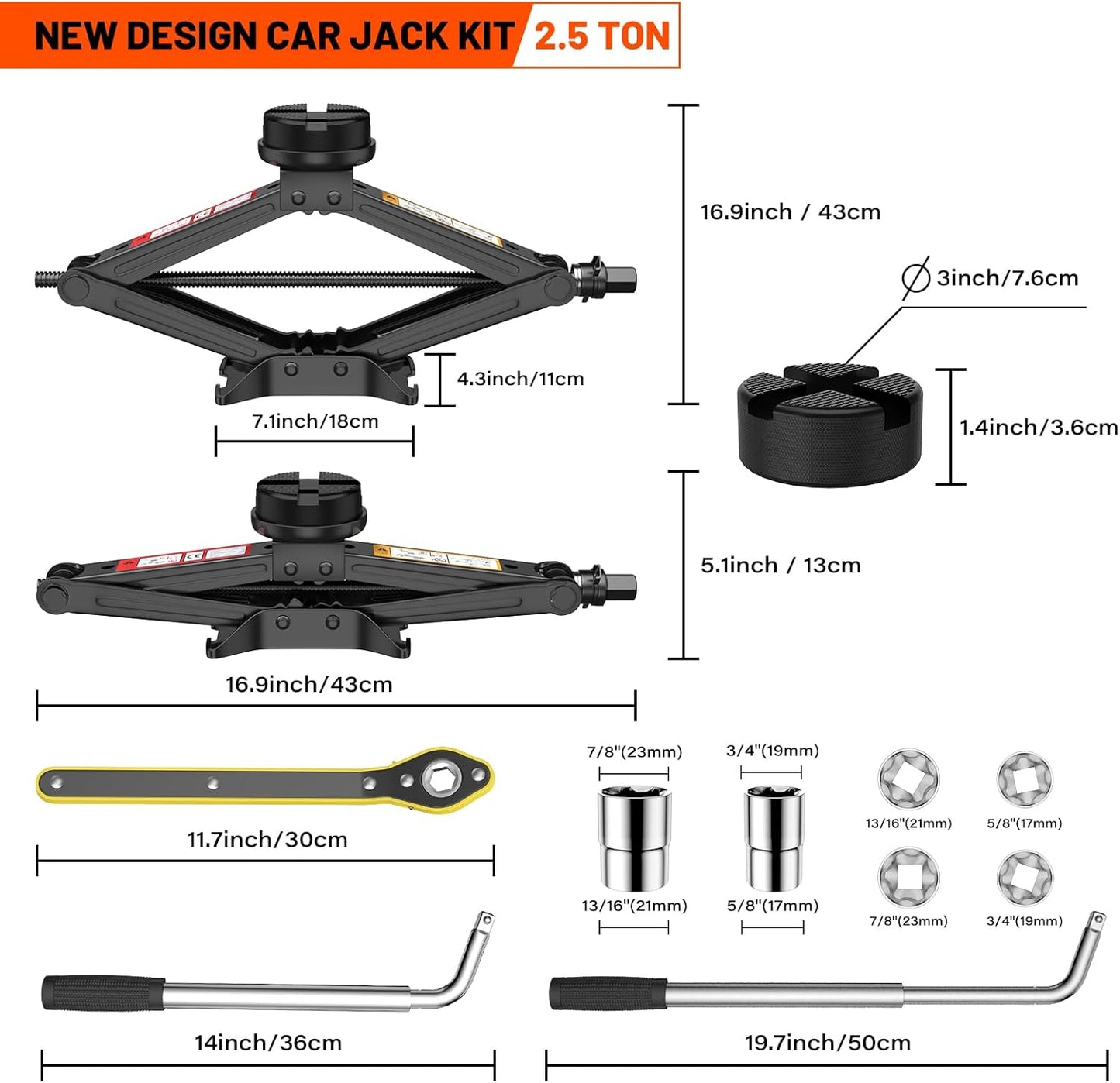 IMAYCC Car Jack 2.5 Ton/5512 lbs Universal Scissor Jack With Rubber Pad, Portable Tire Changing Kit With Lug Wrench, Emergency Kit for Sedan SUV MPV