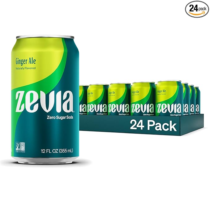 Zevia Zero Sugar Soda, Ginger Ale, 12 oz Cans (24-Pack) – Naturally Sweetened, Non-GMO Project Verified, Gluten-Free, Vegan