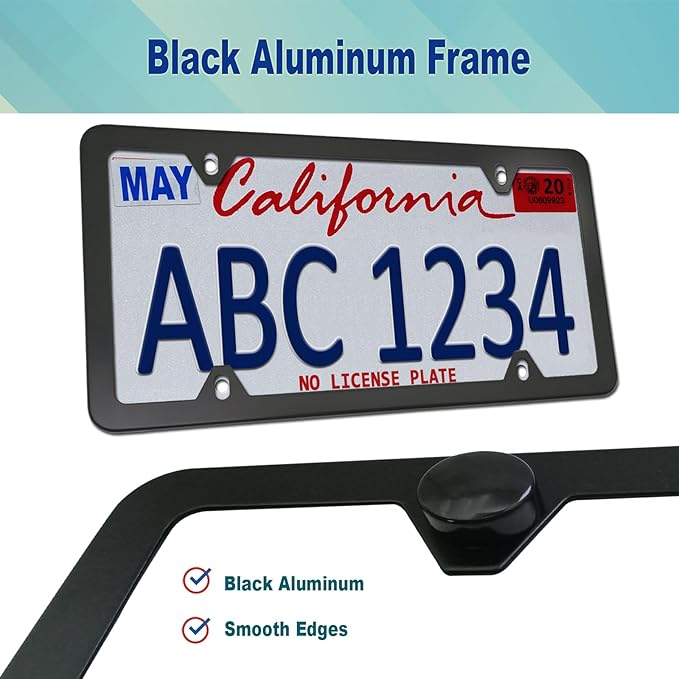 BGGTMO Front License Plate Mounting Kit- Universal License Plate Bracket & Black Aluminum Car Tag Frame for 2 Drill Hole Front Bumper, Adapter Holder with Anti-Theft Screws Bolts Caps Cover Fastener