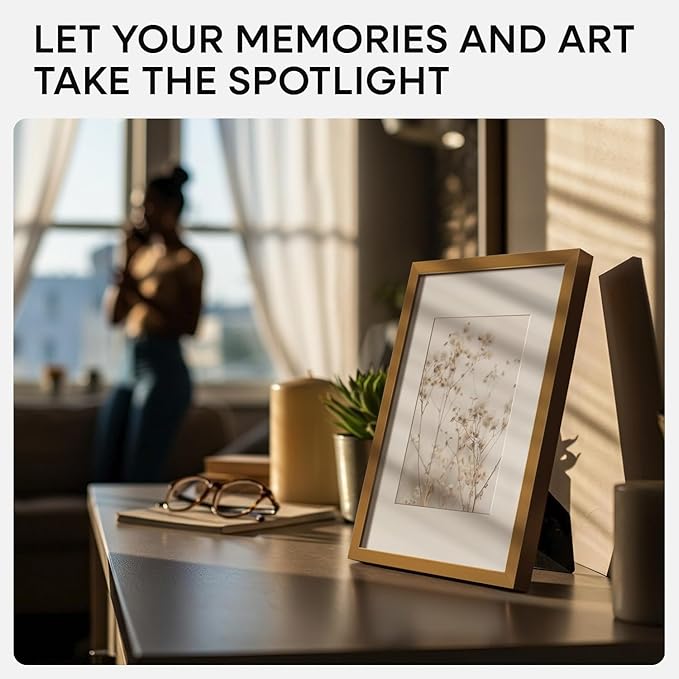 Homeforia 5x7 Picture Frame Bronze, High End Metal 5 x 7 Brass Frames with Mat 4 x 6 for Art, 5x7 Desk Frame Matted to 4x6 inch Photo, 5 by 7 Wall or Tabletop Frame, Tempered Glass, Wall Kit, Set of 2