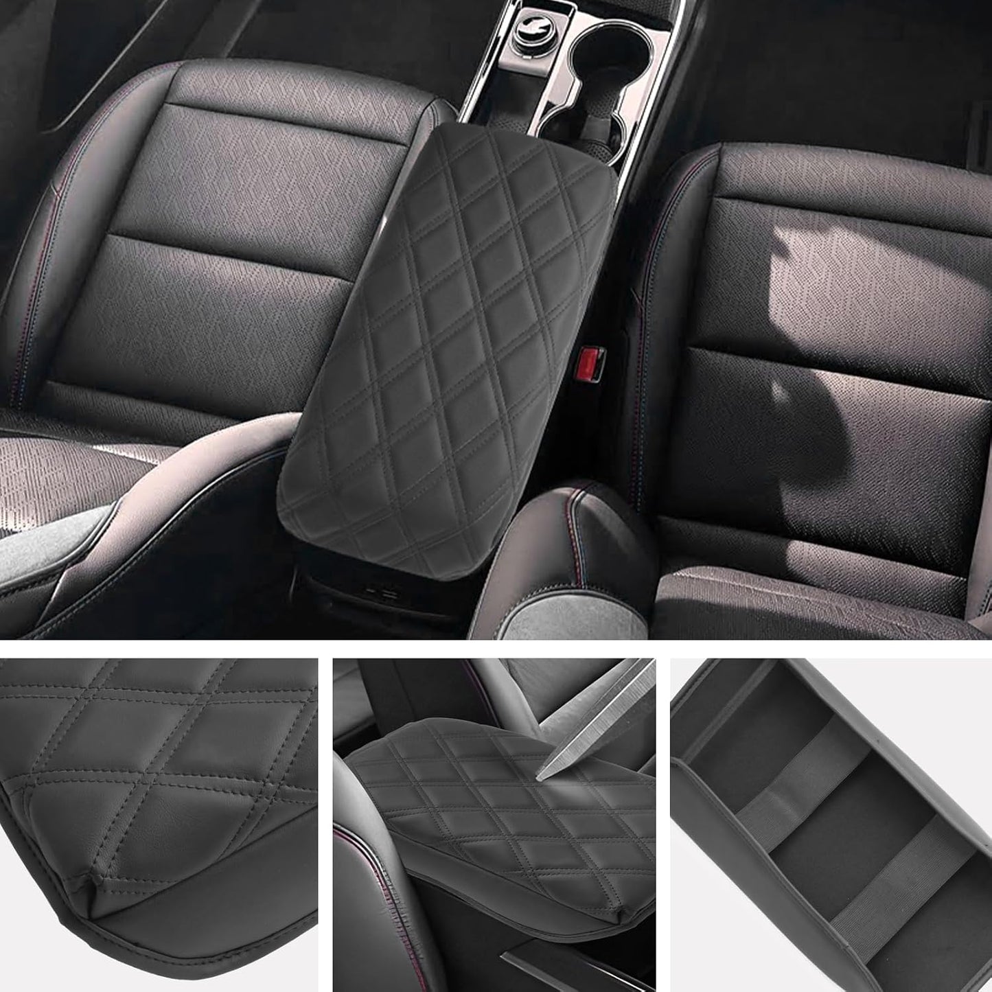 SXCY for 2025 Chevy Equinox Armrest Cover Pad for Equinox 2025 Center Console Armrest Cover 2025 Equinox Center Console Cover 2025 Equinox Middle Console Cover (Adding Pad 2-Line Rhombus Style)