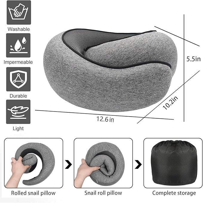 SZXYX Neck Travel Pillows for Airplanes, 100% Pure Memory Foam Neck Pillow for Airplanes, Comfortable Breathable Cover, 360° Support Stowable Pillows for Sleeping, Car, Airport Travel Essentials L