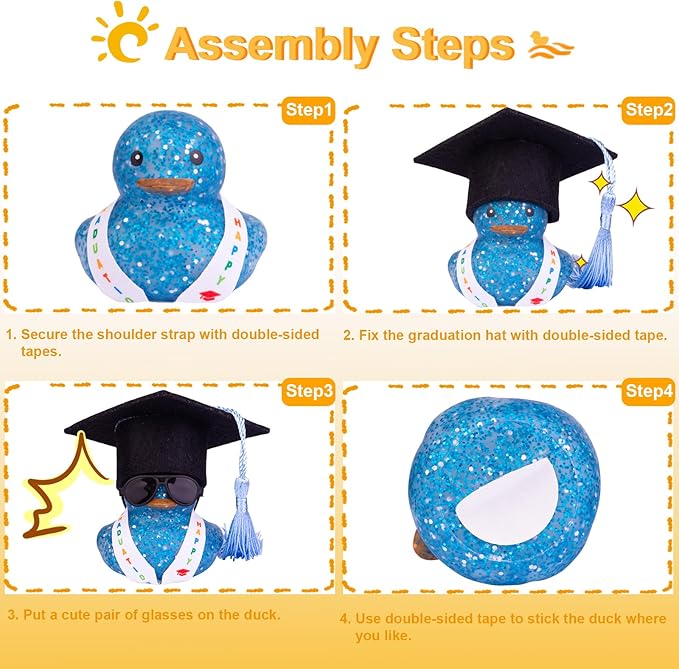 Graduation Rubber Duck Car Ornaments, Duck Car Dashboard Decorations for Graduation Gift with Mini Sunglasses Graduate Hat and Sash(G4)