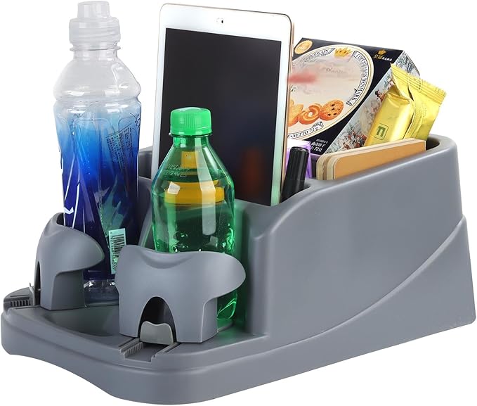 Universal Big Center Console for Cars, Trucks, Minivans, SUVs, Car Console Organizer with 2 Adjustable Cup Holders, Seatbelt for Secure Hold Car Seat Organizer, Truck Floor Console