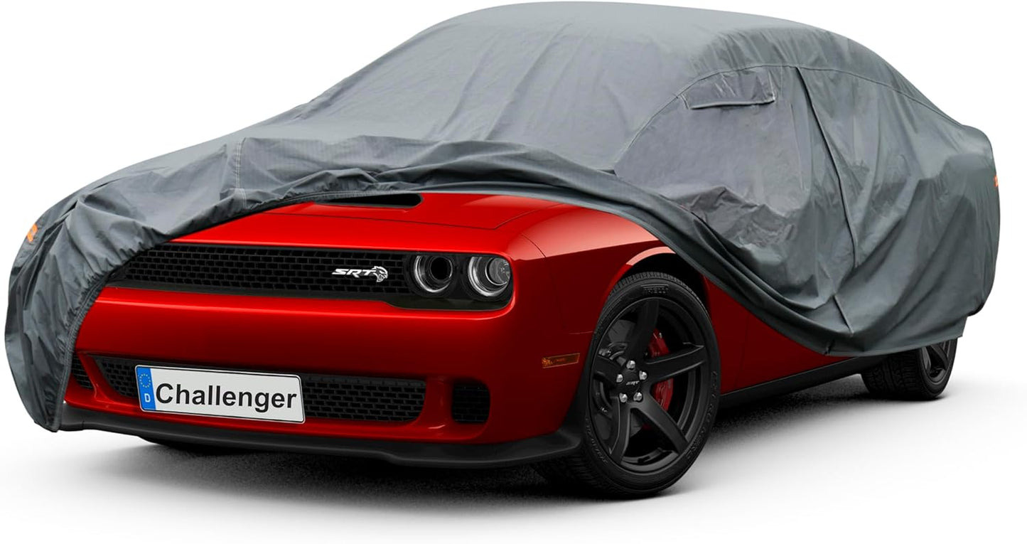 Premium Car Cover Custom Fit Dodge Challenger Hellcat (2008-2025), 16 Layers Heavy Duty Car Cover Waterproof All Weather with Zipper Door for Sun Rain Snow Dust Uv Protection