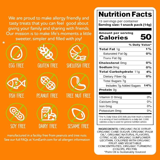 YumEarth Organic Chewys Fruit Flavored Candy Chews - Allergy Friendly, Gluten Free, Non-GMO, Vegan, No Artificial Flavors or Dyes - Assorted Flavors, 7.5 oz.