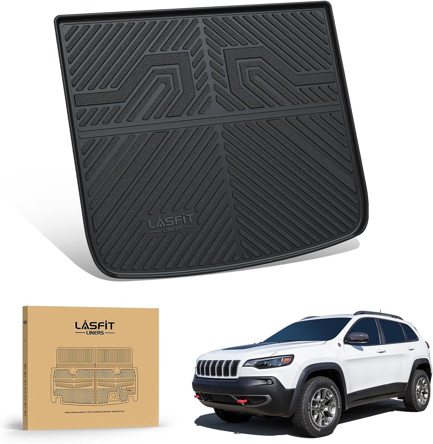 LASFIT Trunk Mat for Jeep Cherokee 2014-2023 All Weather TPE Custom Fit Cargo Mat Trunk Liner Cargo Liner, Black