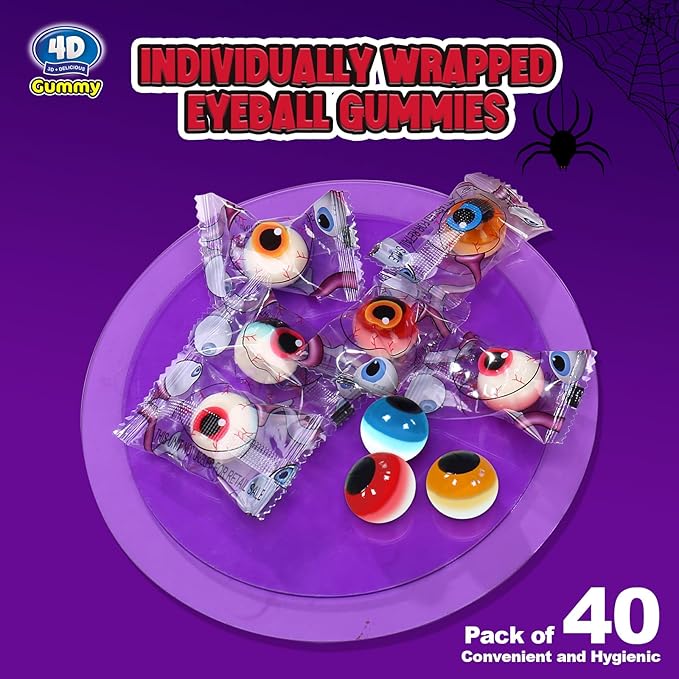Amos Gummy Eyeball Halloween Candy Eye Candy Treats for Kids & Parties, 3D Gummy Eyeballs, Individually Wrapped,Sharing, 9oz Bag
