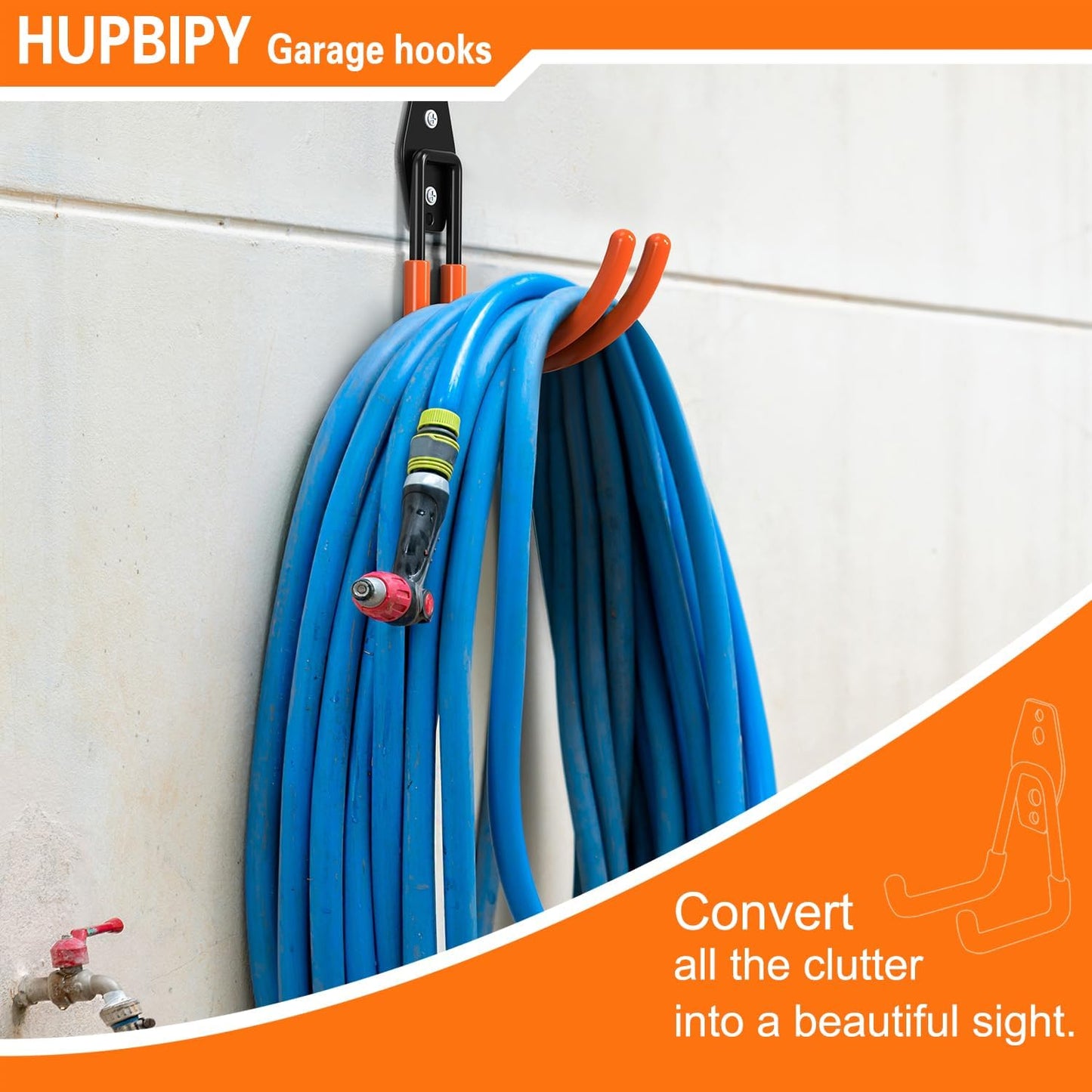 Heavy Duty Garage Hooks 4 Pack, J Shaped Hanger, Wall Mounted Storage System, Power and Garden Tool Organizer, for Hanging Ladders, Bikes Tires, Hose, Bulk Items