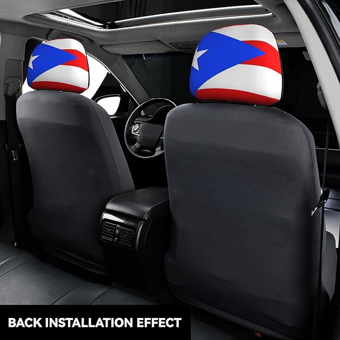 Puerto Rico Car Headrest Covers 2 Pack – Double-Sided Taíno Frog & Puerto Rican Flag Design – Universal Fit Stretch Seat Headrest Protector for Cars, SUVs & Trucks